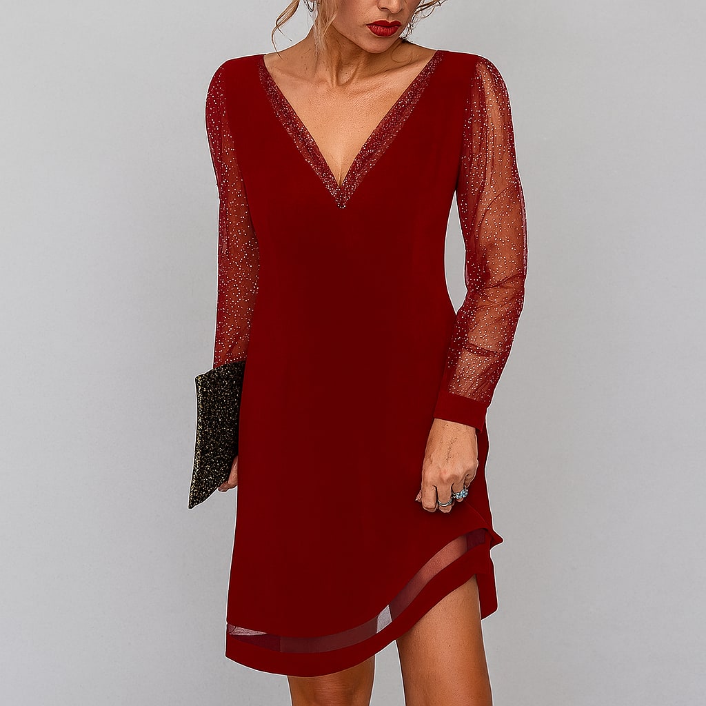 Josephine Glitter Mesh Sleeve Party Mini Dress_2