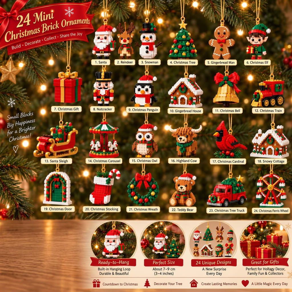 Brick Ornament Advent Calendar 2026 with 24 Buildable Christmas Ornaments Holiday Countdown_4