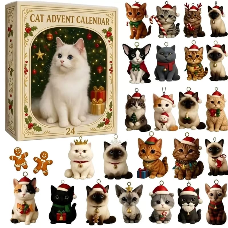 Cat Advent Calendar 2026 with 24 Acrylic Cat Ornaments Holiday Countdown Gift for Cat Lovers_1