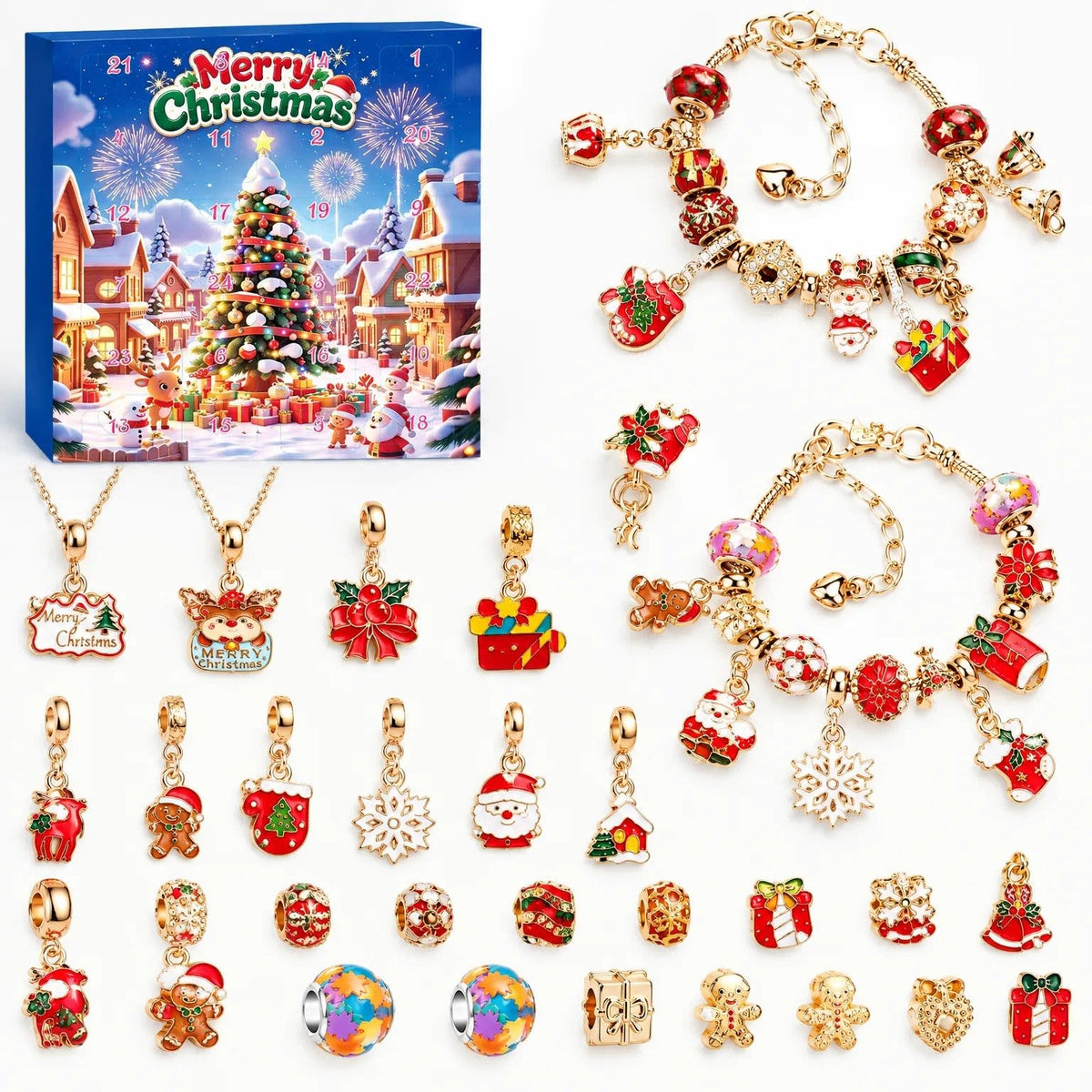 Charm Bracelet Advent Calendar 2026 with 22 Christmas Charms and 2 Bracelets Holiday Countdown Jewelry Gift_6