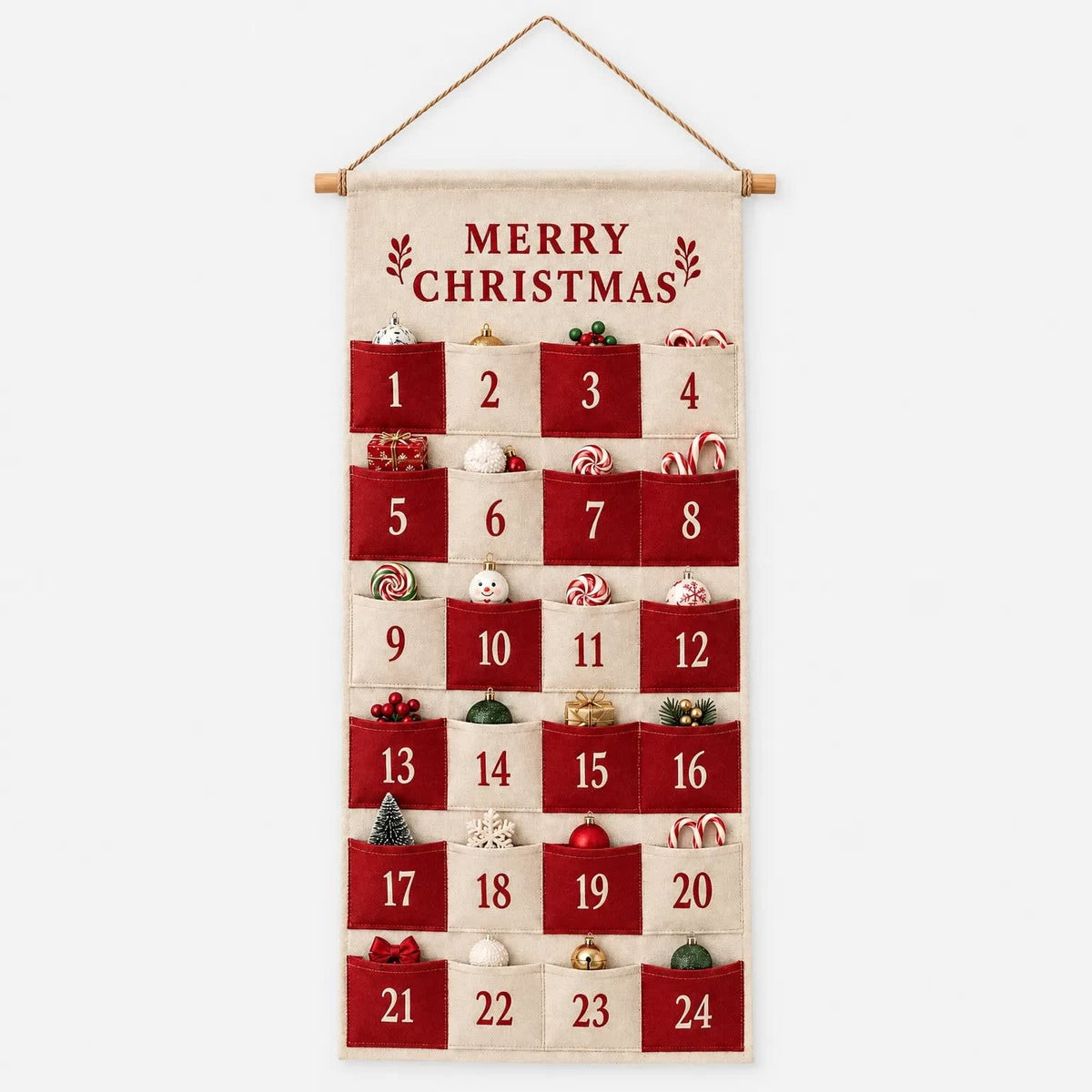 Fabric Advent Calendar 2026 with 24 Pockets to Fill Holiday Countdown Reusable Wall Hanging_4