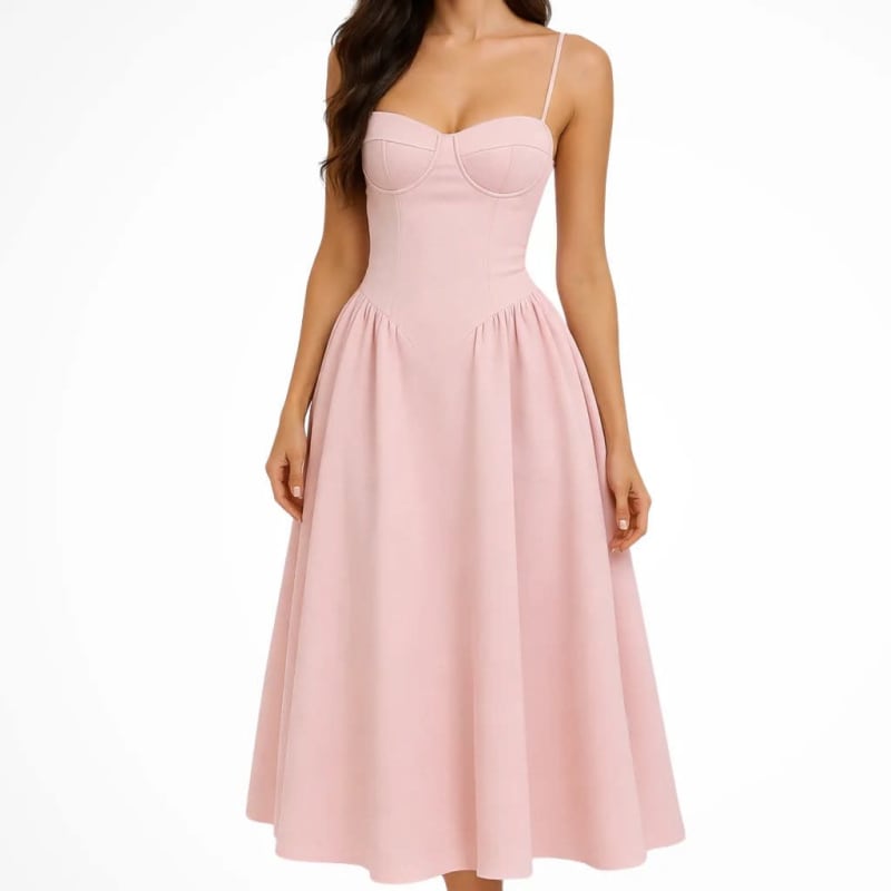 Pippa Fit and Flare Corset Wedding Guest Midi Dress_1