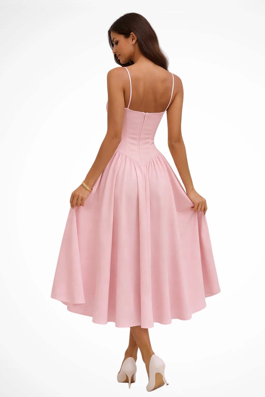 Pippa Fit and Flare Corset Wedding Guest Midi Dress_2