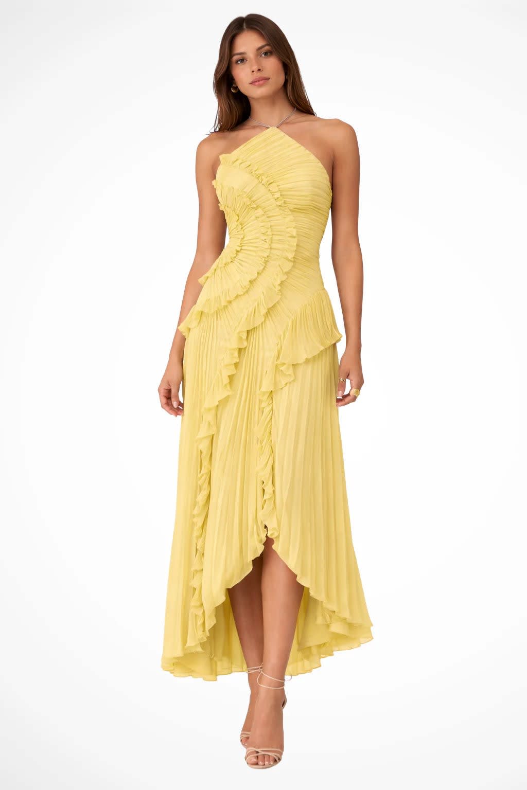 Katya Ruffle Trim Halter Neck Wedding Guest Maxi Dress_2