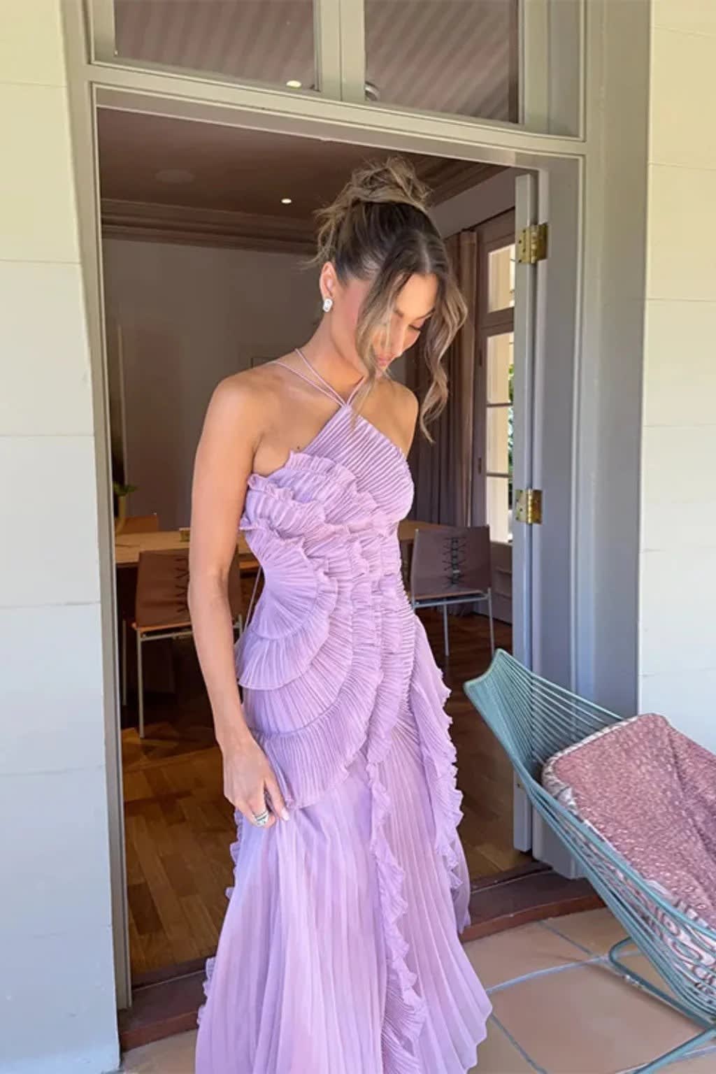 Katya Ruffle Trim Halter Neck Wedding Guest Maxi Dress_8