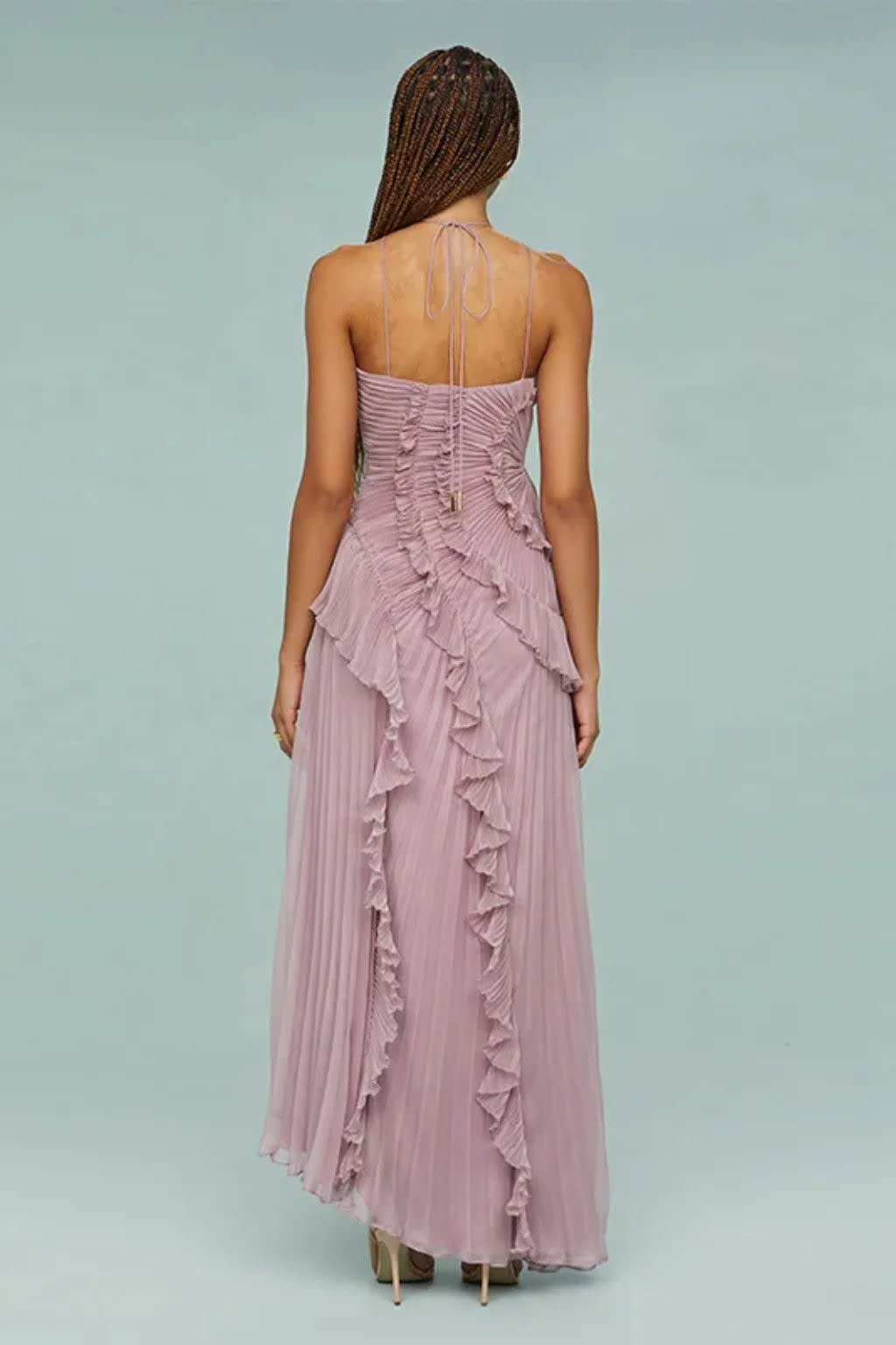 Katya Ruffle Trim Halter Neck Wedding Guest Maxi Dress_9