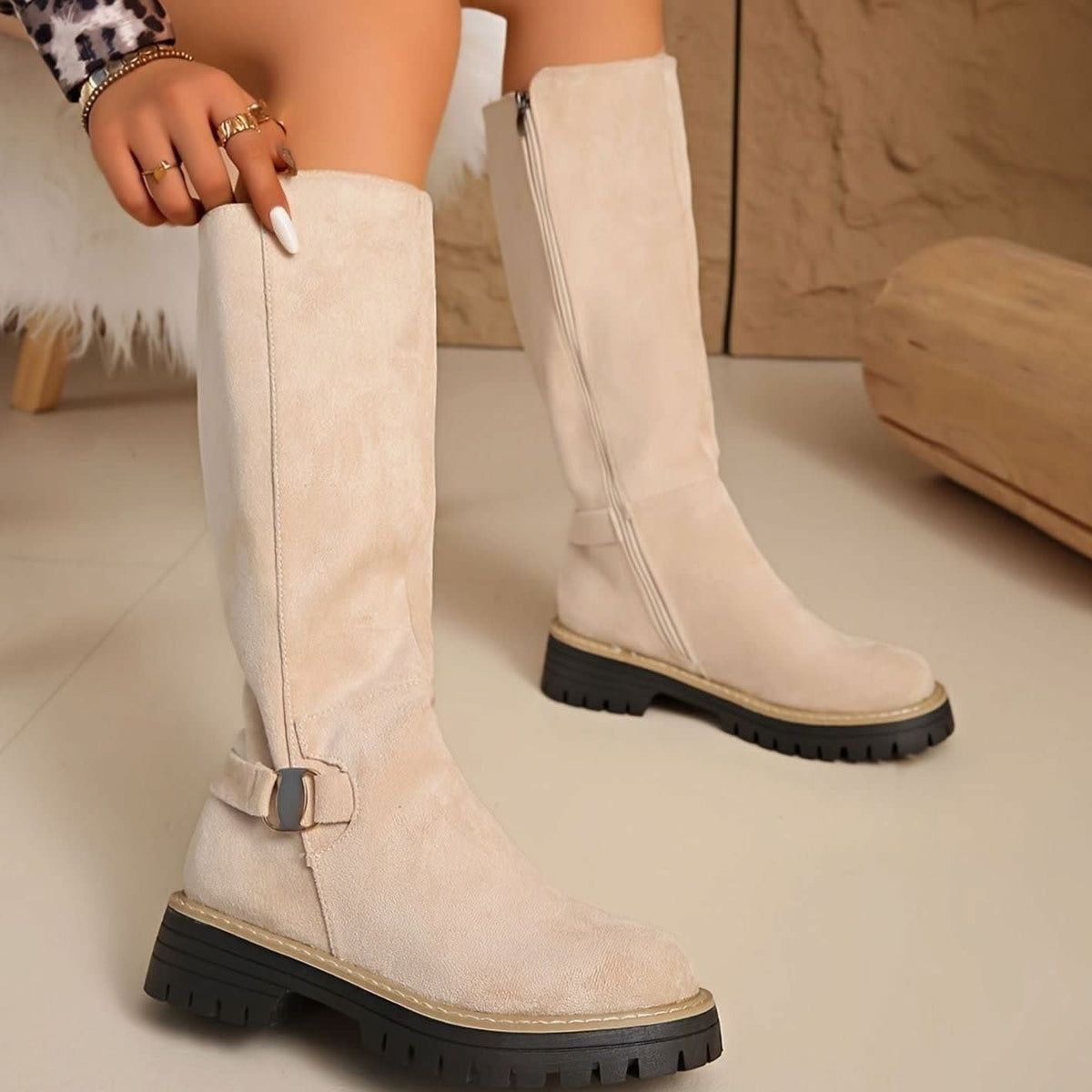 Laura Faux Suede Lug Sole Knee High Boots_9