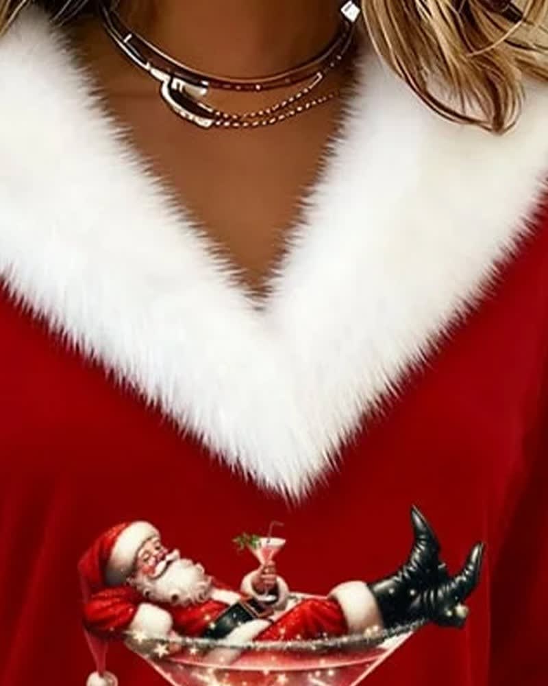 Iris Faux Fur Trim V-Neck Christmas Top_6
