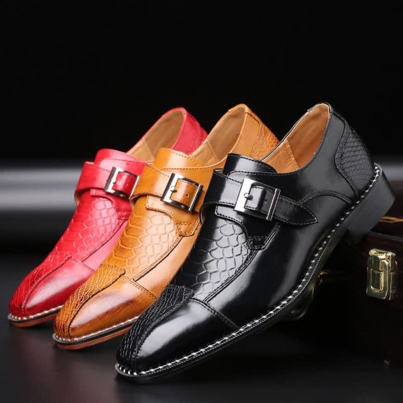 Grant Croc Embossed Monk Strap Shoes_1