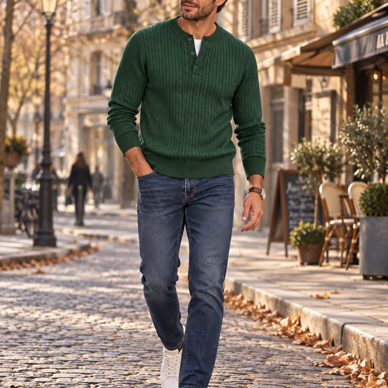 Malcolm Cable Knit Henley Sweater_1