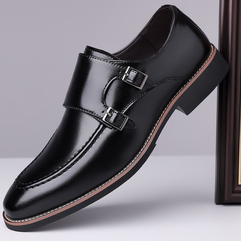 Leonard Leather Apron Toe Double Monk Strap Loafers_5