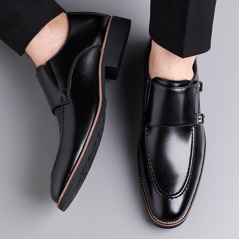 Leonard Leather Apron Toe Double Monk Strap Loafers_8