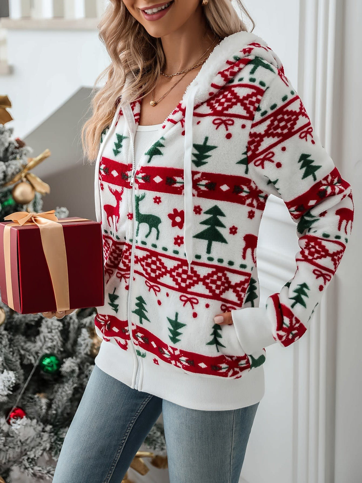 Harriet Fair Isle Hooded Zip Christmas Sweater_3