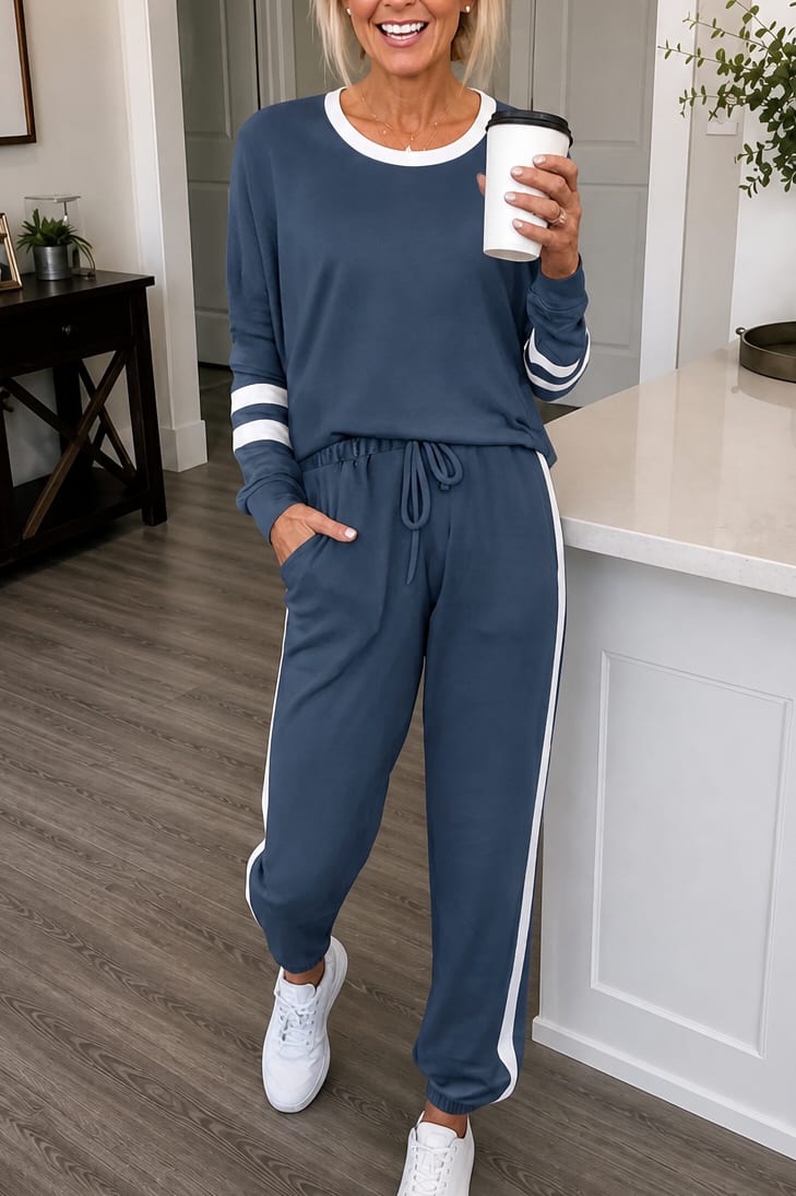 Yvette Crewneck Top and Jogger Two Piece Lounge Set with Stripe Trim_13