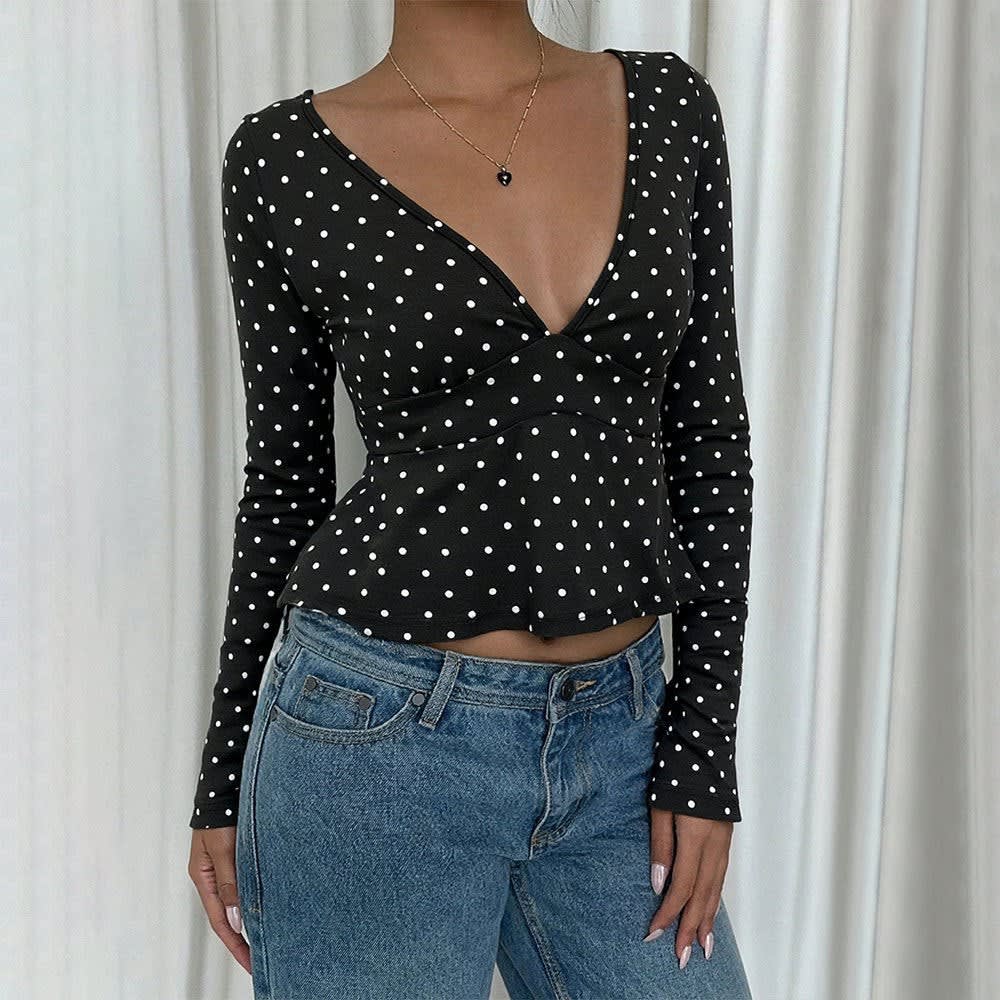 Larissa Polka Dot V-Neck Peplum Top_3