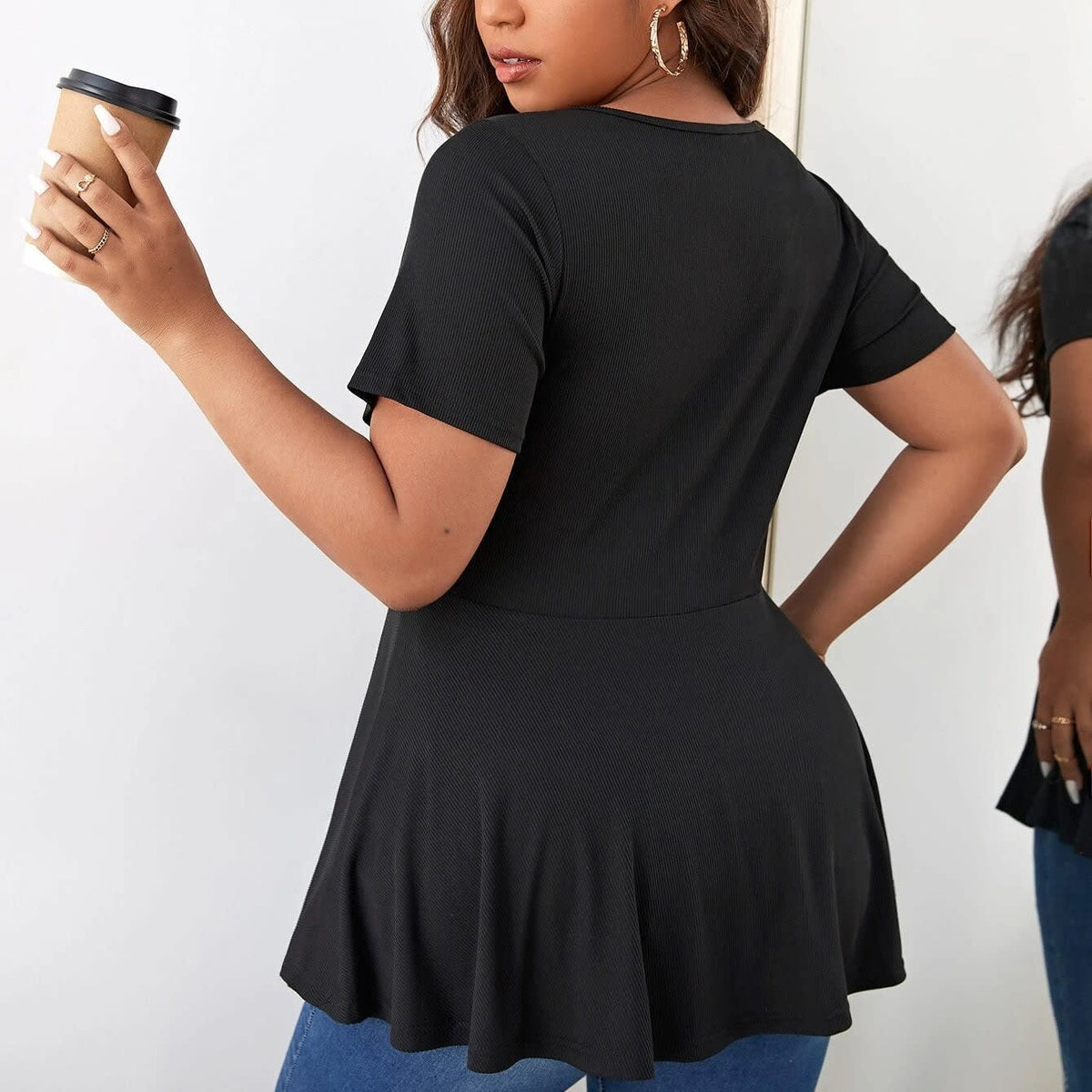 Lena Ribbed Zip Front Peplum Top_2