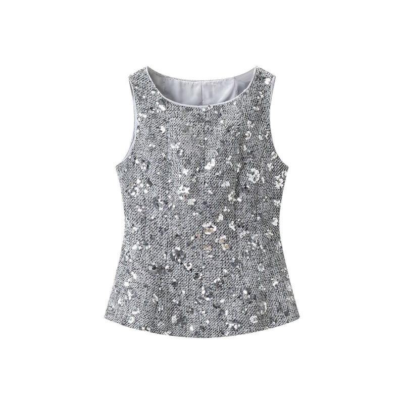 Noelle Sequin Boucle Sleeveless Peplum Top_1