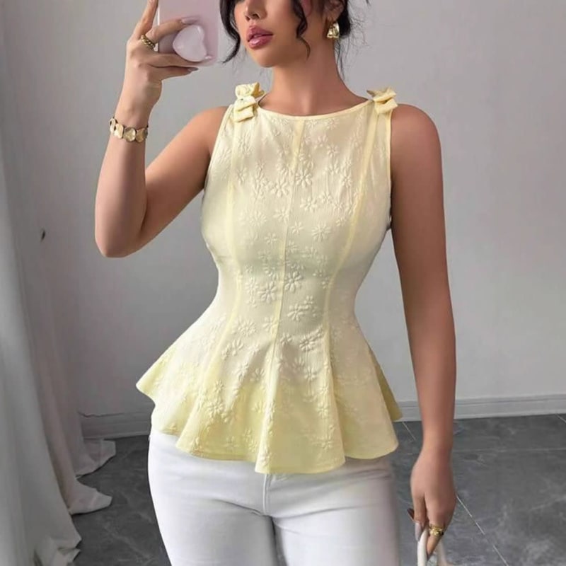 Amara Floral Textured Sleeveless Peplum Top_1