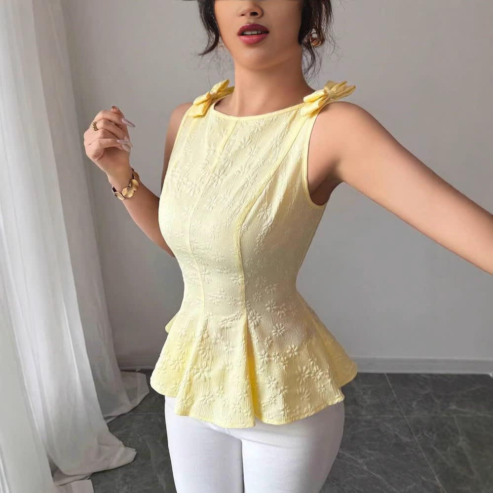 Amara Floral Textured Sleeveless Peplum Top_4