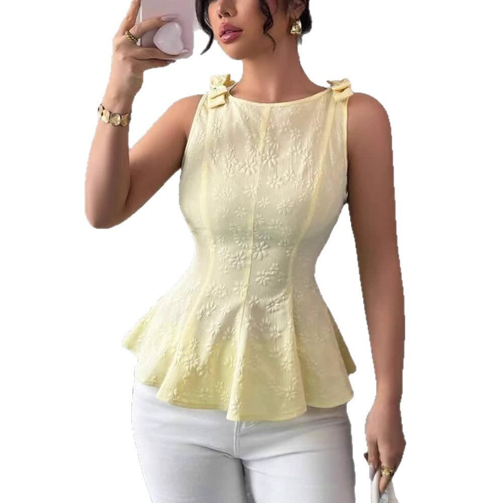 Amara Floral Textured Sleeveless Peplum Top_5