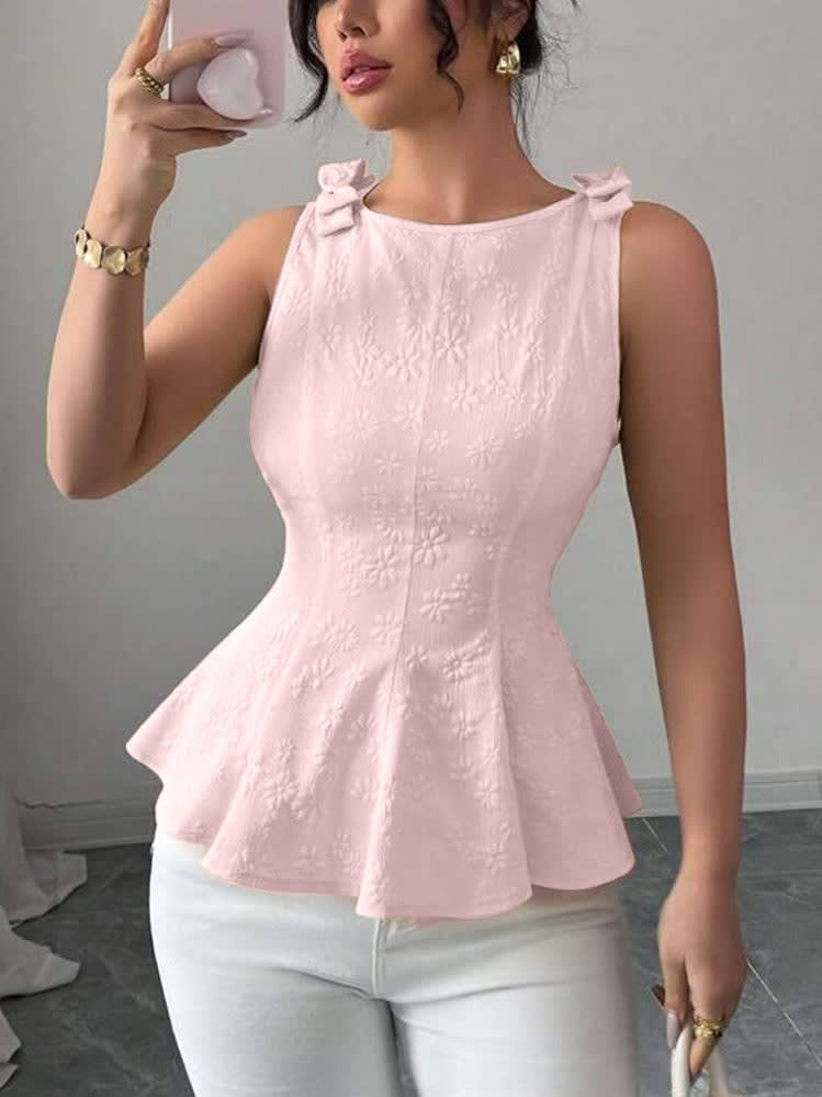 Amara Floral Textured Sleeveless Peplum Top_6