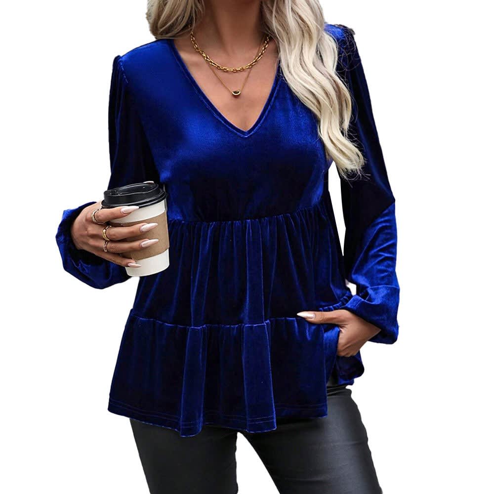 Lucinda Velvet Balloon Sleeve Peplum Top_5