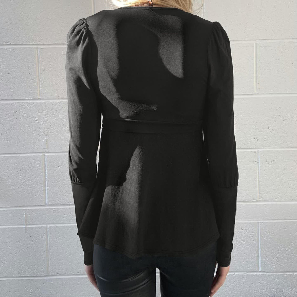 Greta Knot Front Puff Sleeve Peplum Top_4