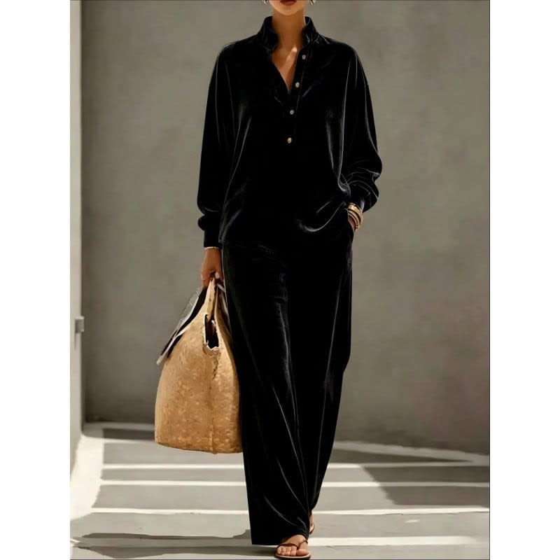 Ida Velour Lounge Set with Wide Leg Pants_8
