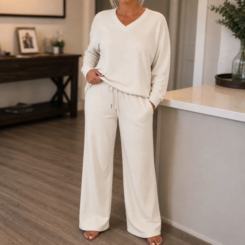 Tabitha V-Neck Knit Top and Wide Leg Drawstring Lounge Set_1