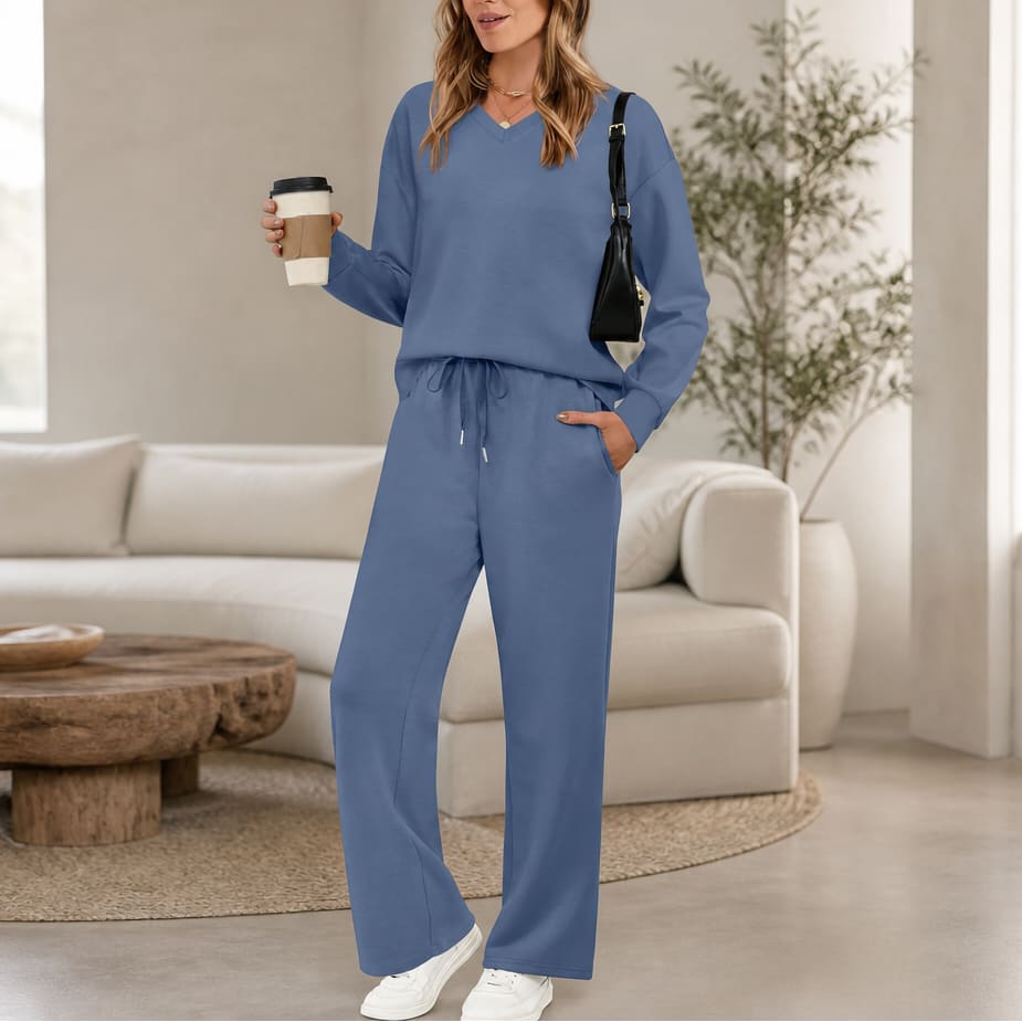 Tabitha V-Neck Knit Top and Wide Leg Drawstring Lounge Set_10