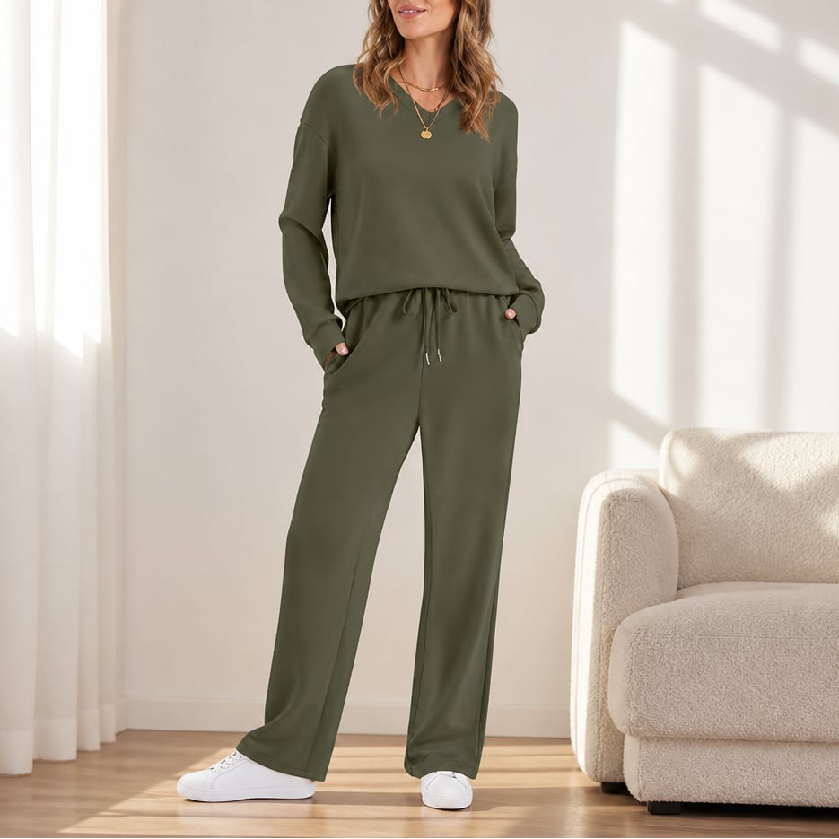 Tabitha V-Neck Knit Top and Wide Leg Drawstring Lounge Set_13