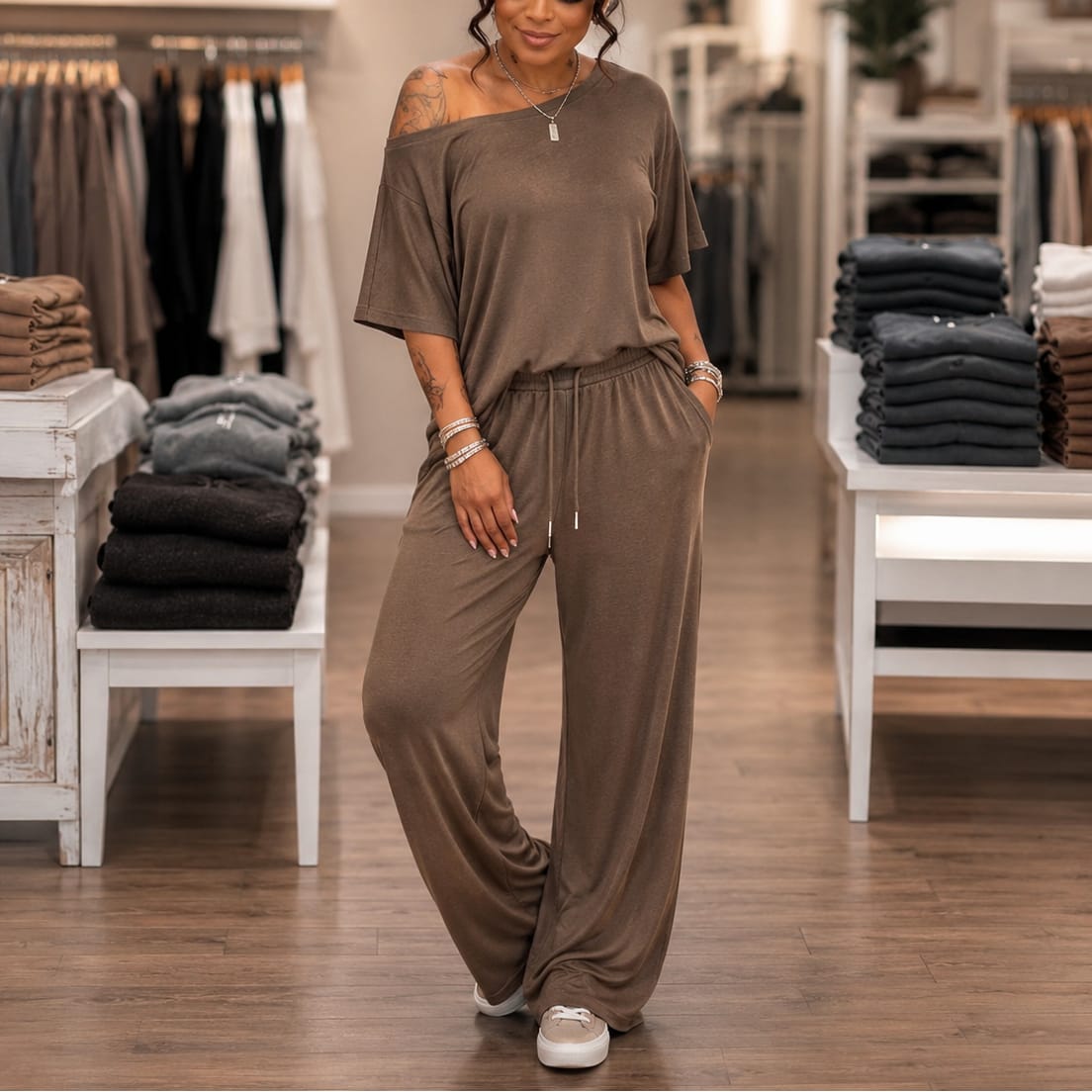 Noelle Asymmetric Off-Shoulder Top and Wide Leg Pants Two Piece Set_7