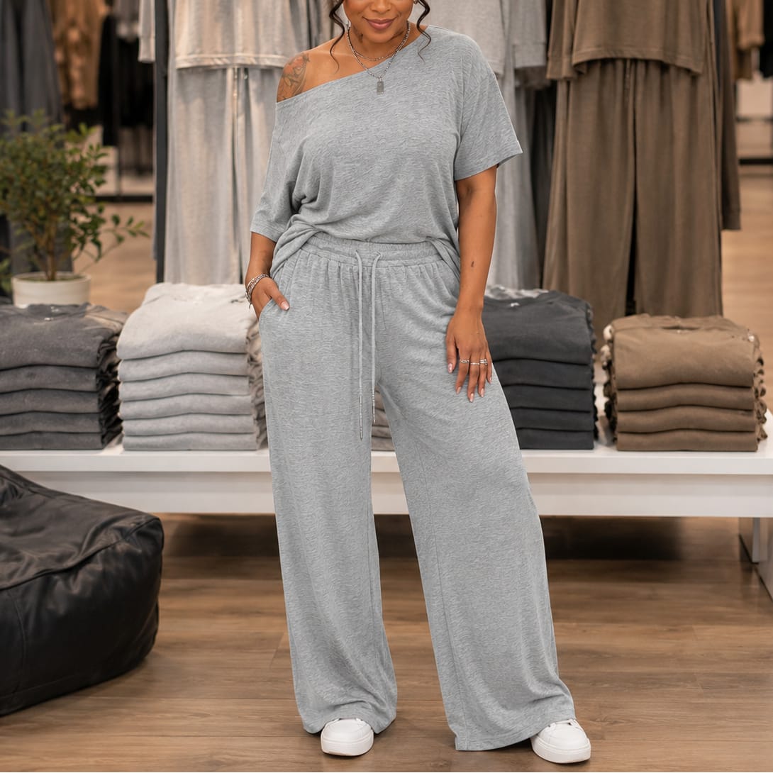 Noelle Asymmetric Off-Shoulder Top and Wide Leg Pants Two Piece Set_8