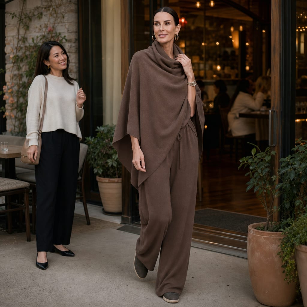 Aurora Cowl Neck Draped Top and Wide Leg Trousers Set_4