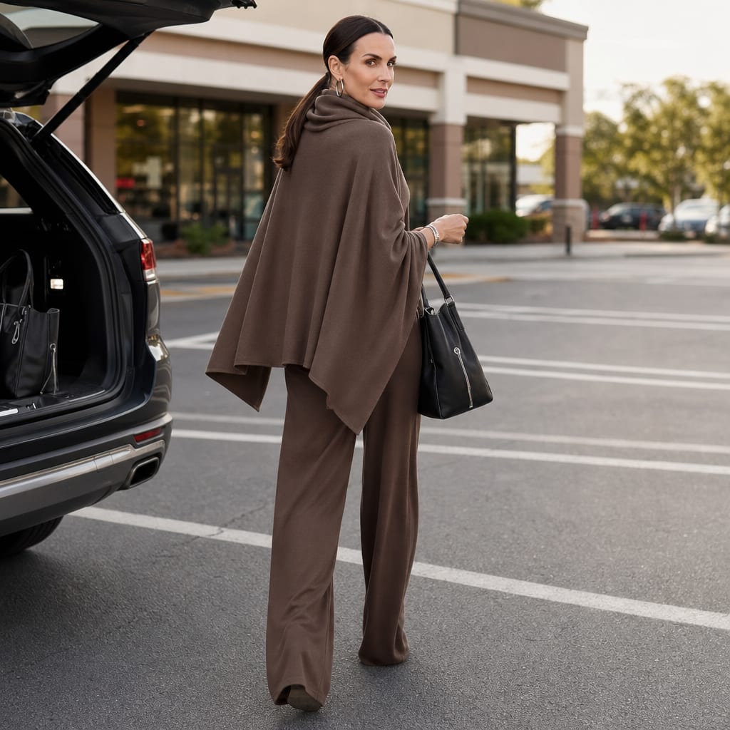 Aurora Cowl Neck Draped Top and Wide Leg Trousers Set_6