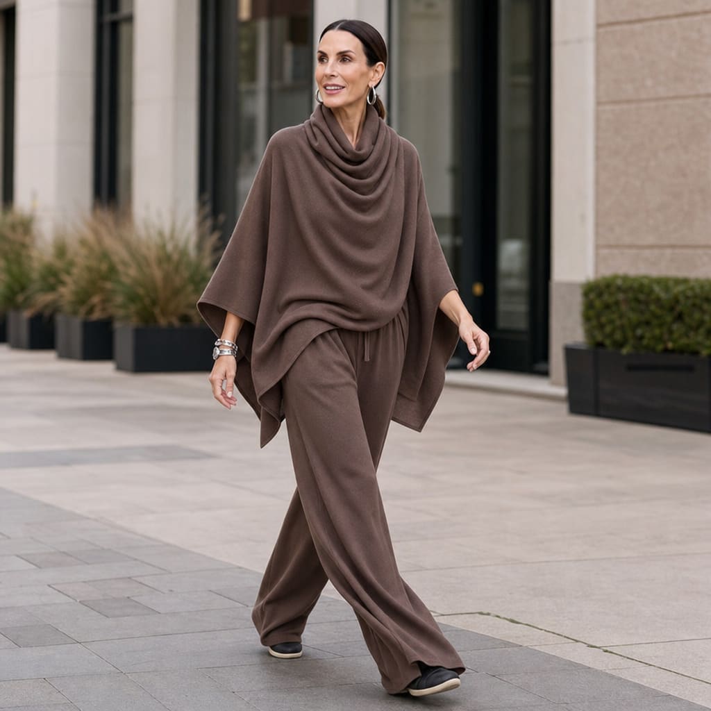 Aurora Cowl Neck Draped Top and Wide Leg Trousers Set_7
