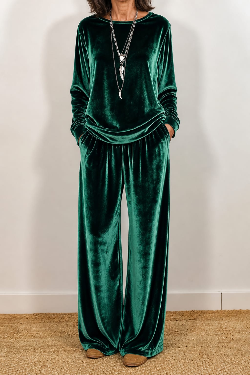Cecily Velvet Long Sleeve Top and Wide Leg Pants Two Piece Lounge Set_12