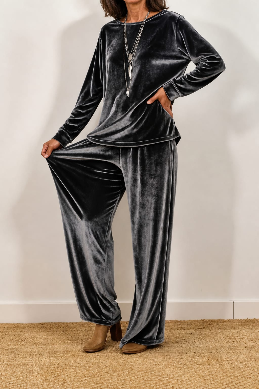 Cecily Velvet Long Sleeve Top and Wide Leg Pants Two Piece Lounge Set_13