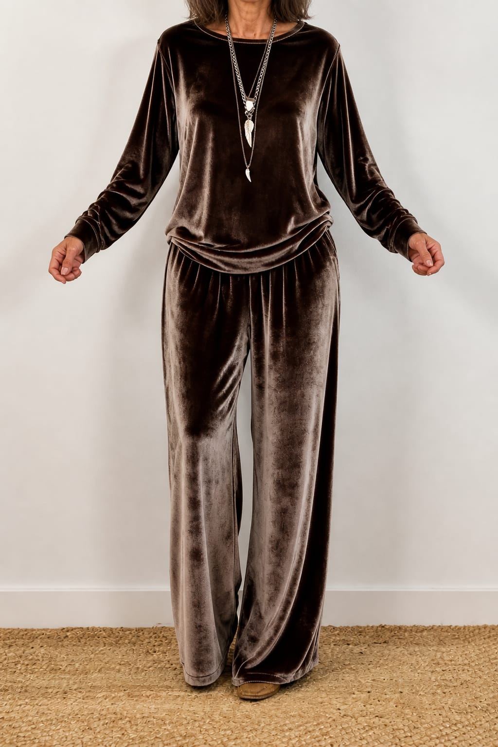 Cecily Velvet Long Sleeve Top and Wide Leg Pants Two Piece Lounge Set_15