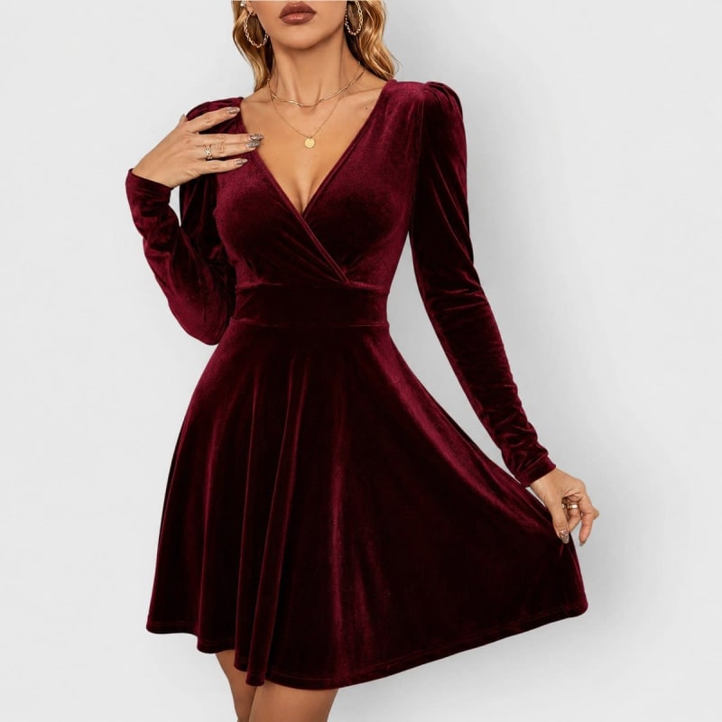 Lisette Velvet Long Sleeve Skater Dress_1