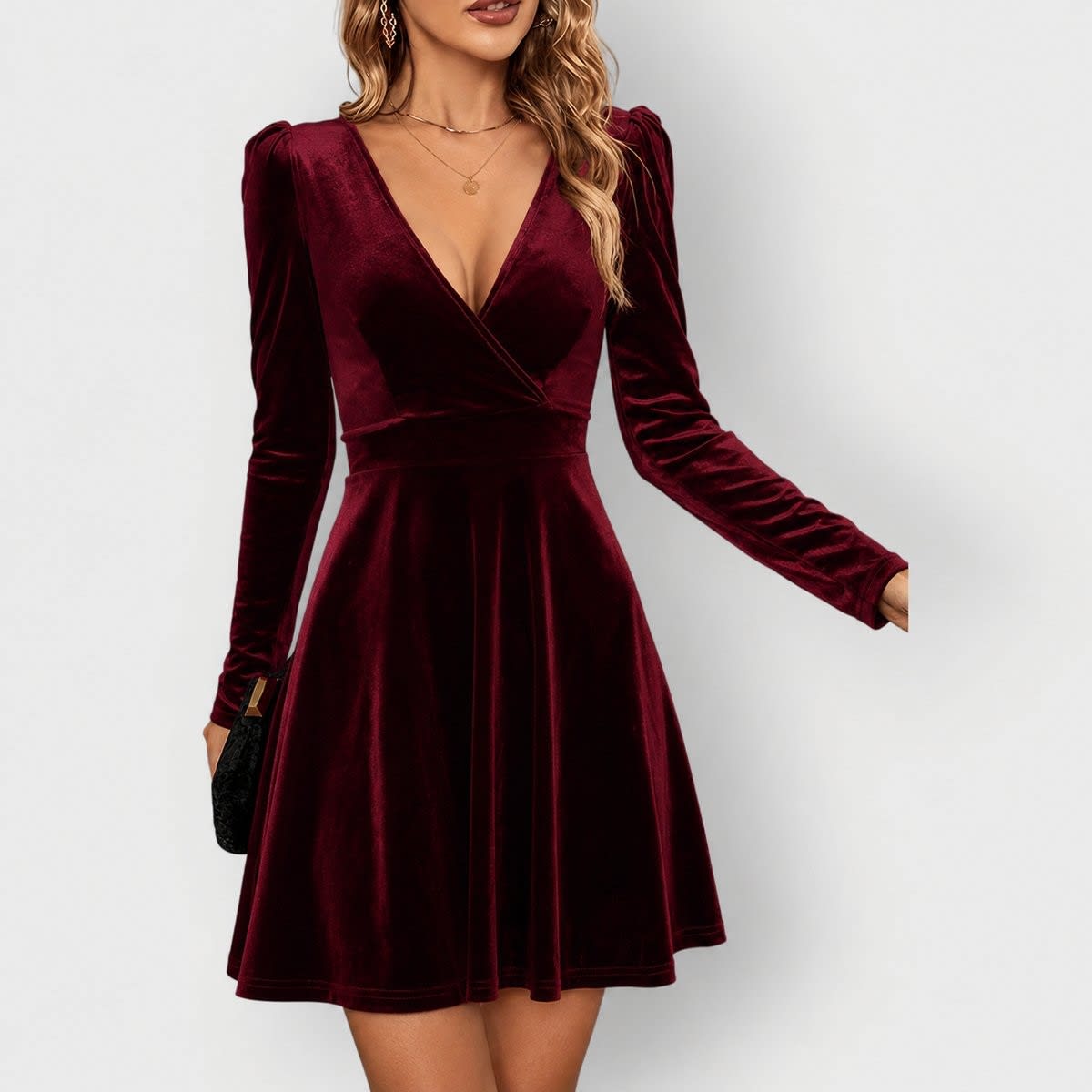Lisette Velvet Long Sleeve Skater Dress_2