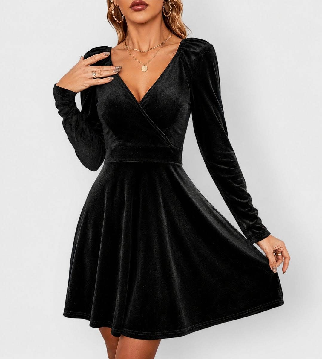 Lisette Velvet Long Sleeve Skater Dress_3