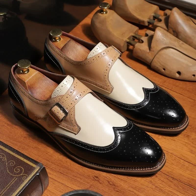 Jasper Two Tone Wingtip Monk Strap Shoes_5