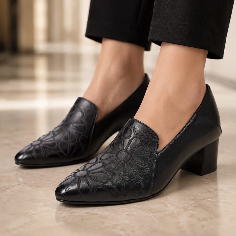 Clementine Embroidered Leather Block Heel Pumps_1