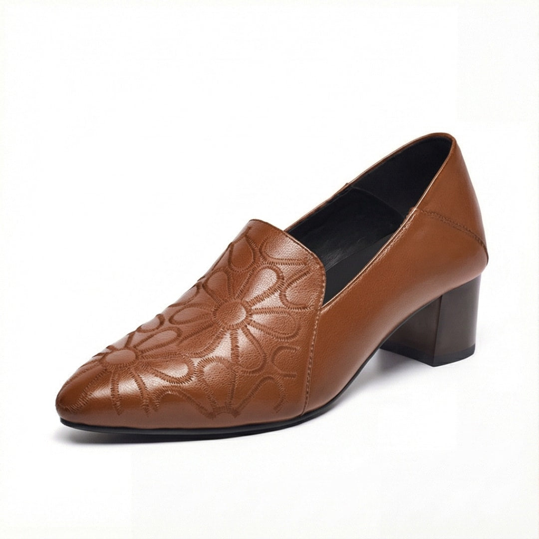 Clementine Embroidered Leather Block Heel Pumps_17