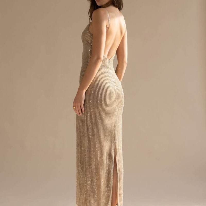 Beatrice Gold Glitter Backless Christmas Party Maxi Dress_1