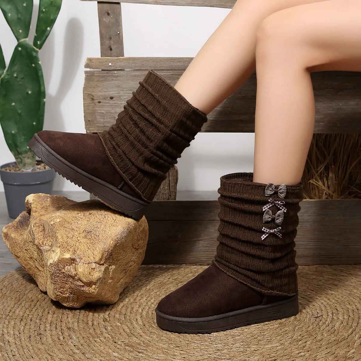 Susannah Knit Cuff Bow Winter Boots_3