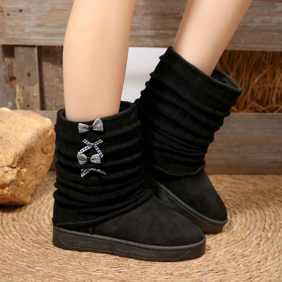 Susannah Knit Cuff Bow Winter Boots_9