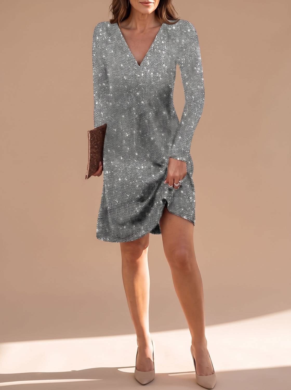 Marina Long Sleeve Sequin Christmas Party Mini Dress_2
