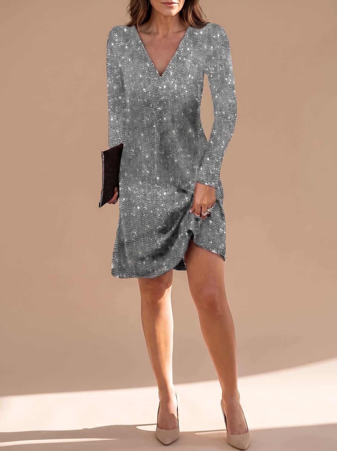 Marina Long Sleeve Sequin Christmas Party Mini Dress_8
